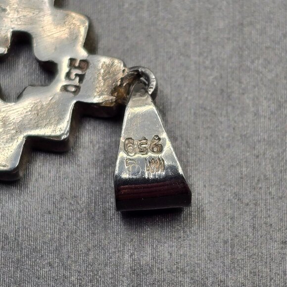 VTG 950 Silver Gemstone Chakana Inca Cross Pendant 1 1/8" Signed DW Rainbow - Picture 3 of 5